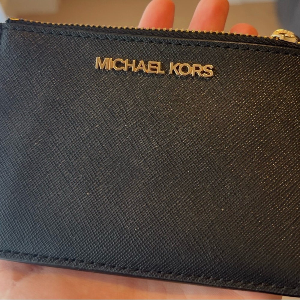 Michael Kors Black Leather Key Pouch with Gold Chain